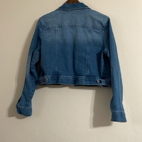 Nicole Miller Blue Cropped Jean Jacket Women’s size LARGE - Picture 2 of 5